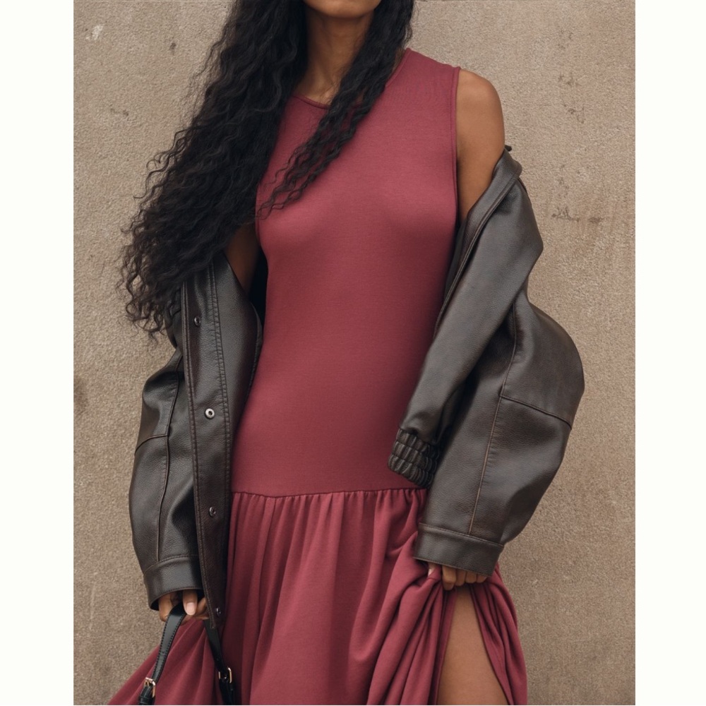NWT DAILY PRACTICE by ANTHROPOLOGIE Sleeveless Drop-Waist Maxi Dress in Wine - Picture 2 of 4